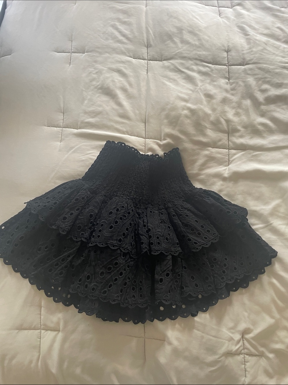 Queenia Black Tiered Eyelet Ruffle Mini Skirt